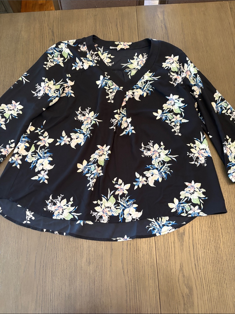 41 Hawthorn Black Floral V-Neck Blouse with Pastel Accents